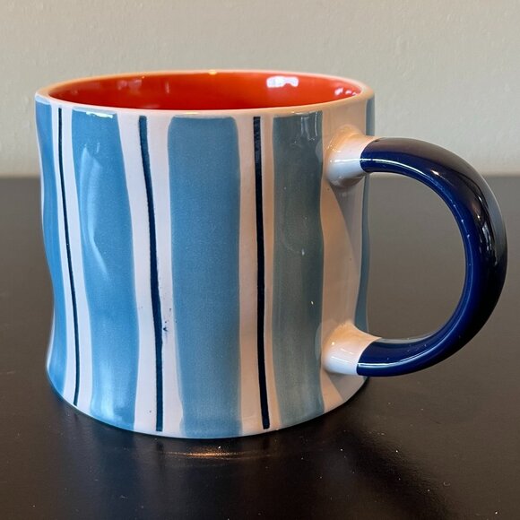 PRIMA DESIGN Oversized Wide-Mouth White & Blue Striped Mug with Orange Interior - Picture 4 of 10
